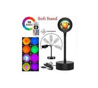 (As show, One size) Sunset Projection Lamp Remote Control Rotating LED Night Light Floor Mood Lamp USB Selfie Lamp for Living Room Bedroom