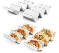 (As show, One size) Taco Holders 4 Packs - Stainless Steel Taco Stand Rack Tray Style by Oven Safe for Baking, Dishwasher and Grill Safe
