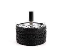 (As show, One size) Tire Type Windproof Rotating Practical Smokeless Metal Ashtray With Cover Round Stainless Steel black