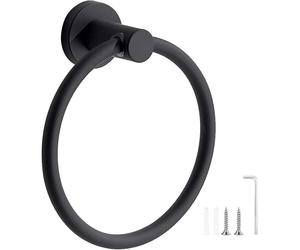 (As show, One size) Towel Rack, Frosted Black Towel Ring, 304 Stainless Steel Wall Mounted Towel Ring, Round Towel Rack for Bathroom, Kitchen (Black)