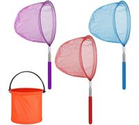 (As show, One size) TOYMYTOY 4PCS Bug Dragonfly Insects Catching Net Fishing Net with Stretchable Handle Foldable Barrel (Purple, Light Blue, Red)