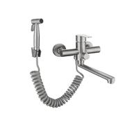 (As show, One size) Two-Hole Wall-Mounted Kitchen Mixer, 360 Hot and Cold Water Sink Mixer with Pull-Out Spray Gun