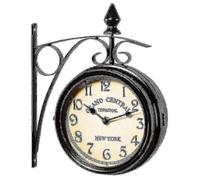 (As show, One size) Two Sided Train Station Wall Clock Black Vintage Design Clock Watch