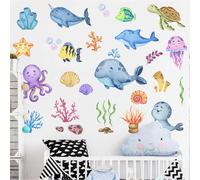 (As show, One size) Under the Sea Wall Stickers Tropical Wall Sticker Fish Jellyfish Ocean Wall Decor Bedroom Kids Baby Nursery Bathroom