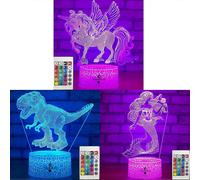 (As show, One size) Unicorn + T-Rex + Mermaid 3D Night Light ( 3 in 1 Bundle)