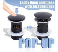 (As show, One size) Universal Overflow Basin Sink Drain, Pop-Up Sink Drain, Click Clack Drain Plug, Pop Up, Matte Black