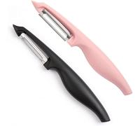 (As show, One size) Universal peeler with pendulum blade, sharp, double-edged, stainless steel, dishwasher safe, 2 pieces (Black/Pink)