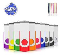 (As show, One size) USB Flash Drive 16GB 10 Pack, EASTBULL USB 2.0 Flash Drive Swivel Storage Disk Memory Stick Pendrive with Strings (10 Colors 16GB*10PCS)