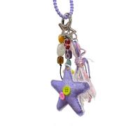 (As show, One size) Vibrant Purple Starfish Beaded Key Ring With Colorful Beads Summer Beach Style Bag Accessory Decoration for Daily Wear
