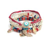 (As show, One size) vil Eye Bracelets Pack Crystal Bohemian Bracelet Set of 4 Beaded Mexican Bracelets Pack Mixed Hamsa Protection Stretch Bracelets Jewelry for Women Tee