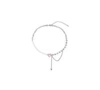 (As show, One size) Vintage Pearl Necklace with Pink Crystal Heart Pendant Elegant Crystal Gemstone Necklace Rhinestone Heart Necklace Holiday Gifts