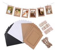 (As show, One size) VORCOOL 30pcs DIY Kraft Paper Photo Frames Hanging Wall Decoration with 30pcs Clips and 3pcs Hemp Ropes Set for 4.5x6in Pictures
