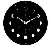(As show, One size) Wall Clock Wooden Luminous Wall-mounted Moon Phase Mute Clock No Battery