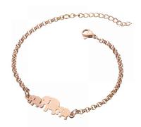 (As show, One size) White/Yellow/Rose Gold High Polished Cute Mini Small Lucky Elephant Family Bracelet For Women Girls