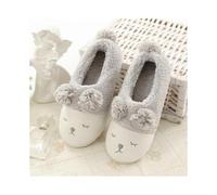 (As show, One size) Winter Animal Pattern Plush Slippers for Women 22.5-23.5cm, Home Cotton Slippers with Cartoon Bag Heel, Small Embroidered Cotton Fleece Slippers