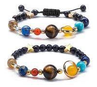 (As show, One size) Women Solar System Bracelet Universe Galaxy The Eight Planets Guardian Star Natural Stone Beads Bracelet Bangle Gifts for Girls 2 Pcs Set -