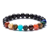 (As show, One size) Women Solar System Bracelet Universe Galaxy The Eight Planets Guardian Star Natural Stone Beads Bracelet Bangle Gifts for Girls Blue Sandstone(Nine Pl
