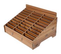 (As show, One size) Wooden 30-Grid Cell Phones Storage Box Desktop Mobile Phone Holder Organizer