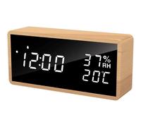 (As show, One size) Wooden Digital Alarm Clock, Digital Clock with 3 Alarm Settings, USB Powered Electronic Alarm Clock Snooze Alarm Clock LED Display of Time, Temperatur