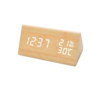 (As show, One size) Wooden Digital Alarm Clock, With 3 Alarm Settings, Electronic Time Display, 3 Brightness And Temperature Levels, Ideal For The Bedroom, Bedside Table
