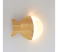 (As show, One size) Wooden Small Fish Wall Light, Children's Bedroom Wall Light, Log Decorative Lighting Wall Sconces, Modern LED Wall Lights3000K