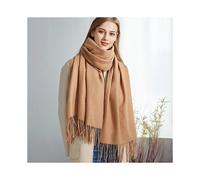 (As show, One size) Wool scarf women's winter cashmere solid color water wave pattern hundred hitch shawl thickening warm scarf menCamel