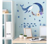 (As show, One size) world underwater blue whale starry sky whale wall sticker home decor living room kids bedroom decor wallpaper sea animals stickers