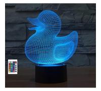 (As show, One size) XYC 3D Duck Remote Control 16 Color Night Lights Illusion Acrylic LED Table Bedside Lamp Children Bedroom Desk Decor Birthday Gifts Toy for Kids