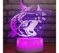 (As show, One size) XYC 3D Fishing Fish Night Light Lamp Illusion 7 Color Changing Touch Switch Table Desk Decoration Lamps Acrylic Flat ABS Base USB Cable Birthday Gift