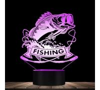 (As show, One size) XYC 3D Fishing Fish Night Light Led Touch Switch Decor Table Desk Optical Illusion Lamps 7 Color Changing Lights LED Table Lamp