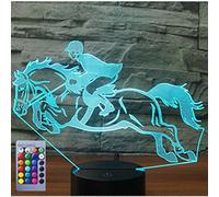 (As show, One size) XYC 3D Horse Racing Night Light Table Desk Optical Illusion Lamps 16 Color Changing Lights LED Table Lamp Xmas Home Love Birthday Children Kids Gift