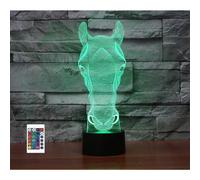 (As show, One size) XYC 3D Horse Remote Control 16 Color Night Lights Illusion Acrylic LED Table Bedside Lamp Children Bedroom Desk Decor Birthday Gifts Toy for Kids
