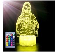 (As show, One size) XYC 3D Jesus Cross Night Light Lamp Illusion 16 Color Changing Table Desk Decoration Lamps Gift Acrylic Flat ABS Base USB Cable Toy