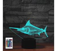 (As show, One size) XYC 3D Ocean Martin Fish Remote Control 16 Color Night Lights Illusion Acrylic LED Table Bedside Lamp Children Bedroom Desk Decor Birthday Gifts Toy