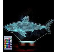 (As show, One size) XYC 3D Shark Fish led Night Light Lamp Illusion Night Light 16 Color Changing Table Desk Decoration Lamps Gift Acrylic Flat ABS Base USB Cable Toy