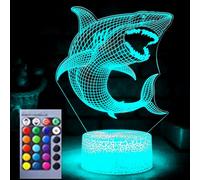 (As show, One size) XYC 3D Shark Fish Night Light Lamp Illusion 16 Color Changing Table Desk Decoration Lamps Gift Acrylic Flat ABS Base USB Cable Toy