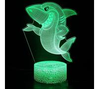 (As show, One size) XYC 3D Shark Fish Night Light Lamp Illusion 7 Color Changing Touch Switch Table Desk Decoration Lamps Gift with Acrylic Flat ABS Base USB Cable Toy