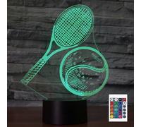 (As show, One size) XYC 3D Tennis Remote Control 16 Color Night Lights Illusion Acrylic LED Table Bedside Lamp Children Bedroom Desk Decor Birthday Gifts Toy for Kids