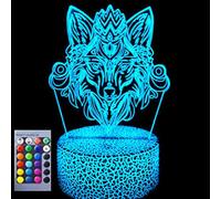 (As show, One size) XYC 3D Wolf Night Light Lamp Illusion Night Light 16 Color Changing Table Desk Decoration Lamps Gift Acrylic Flat ABS Base USB Cable Toy