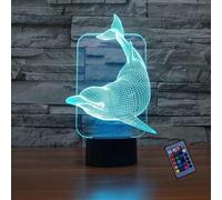 (As show, One size) XYC Optical Illusion 3D Dolphin Night Light 16 Colors Changing USB Power Remote Control Touch Switch Decor Lamp LED Table Desk Lamp Brithday Kids Gift