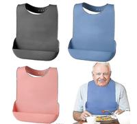 (As show, Pink) Silicone Adult Bib Waterproof Clothing Protector Reusable Apron Mealtime Crumb Catcher