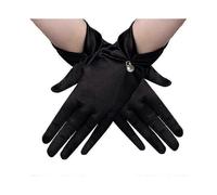 (As show, red) Women Sunscreen Anti-UV Elastic Thin Mittens Satin Pearl Pendant Short Gloves