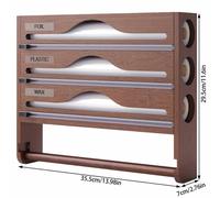 (As show, WHITE) Bamboo Cling Film Cutter with a Tissue Holder, a Wall-Mounted Foil Cutter for The Kitchen, a Three-Compartment Cutter.
