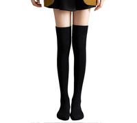 (As show, Yellow) 1 Pair Japanese Style Solid Color Thickened Thigh Stockings Autumn Winter Women Over Knee Socks