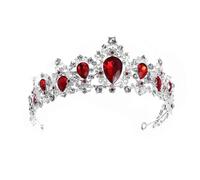 (As Shown, One size) Royal Crystal Tiara Wedding Crown Headpieces Bridal Hair Accessories (Silver Base, Red)