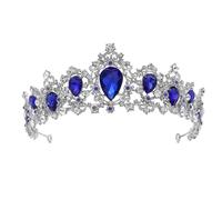 (As Shown, One size) Royal Crystal Tiara Wedding Crown Headpieces Bridal Hair Accessories (Silver Base, Red)