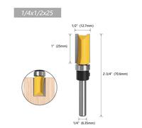 (as the picture, 1/4*1/2*25) 1/4 Handle Woodworking Milling Tool: Double-Edged Bearing Profiling & Trimming Knife