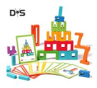 (as the picture, 1 Set) 1/2 Sets Wooden Number Building Block with Challenge Card Digital Block Stacking Balance Game Toddlers Educational Math Learning Puzzle Toy