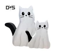 (as the picture, 1 Set) 1/2Pcs Ghost Cat Table Sign Halloween Spooky Wooden Ghost Kitten Tiered Tray Decoration Rustic Desktop Ghost Animal Layered Tray Ornament