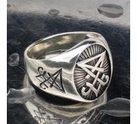 (as the picture, 10) New Arrival Sigil of Lucifer Satanic Seal of Satan Baphomet Signet Ring Pagan Jewelry Size 7 8 9 10 11 12 13 14